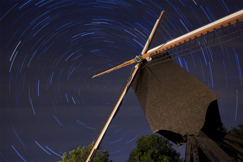 Diest, Lindemolen, Vlaanderen, België, Sterrensporen, Startrails, Nature, Long Exposure, Windmill, Night, Nacht