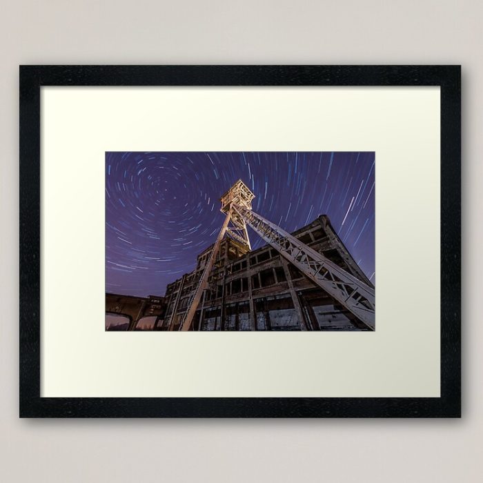 Framed Art Print - Startrails at coal mine Waterschei in Genk (Belgium)